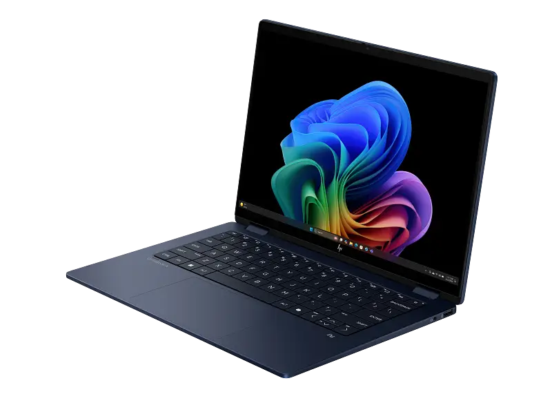 25C1_OmniBook X Flip_14_Atmospheric Blue_T_IR Cam_nonSD_nonFPR_Copilot Taskbar_Core Set_FrontLeft_WhiteBG_3321164