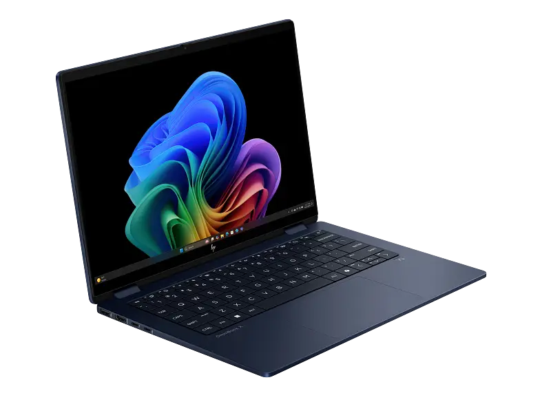 25C1_OmniBook X Flip_14_Atmospheric Blue_T_IR Cam_nonSD_nonFPR_Copilot Taskbar_Core Set_FrontRight_WhiteBG_3319716
